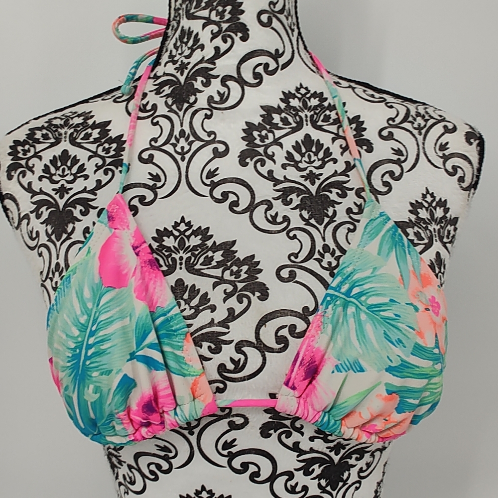 OP Bright Multi-Color Tropical Bikini Halter Top Size Women's Small 3-5